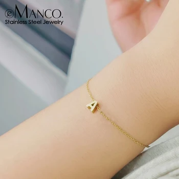 eManco Mother's Day DIY Capital Initial Bracelets Stainless Steel Jewelry Simple Gold-Plated Bracelet 48 Hour Shipping