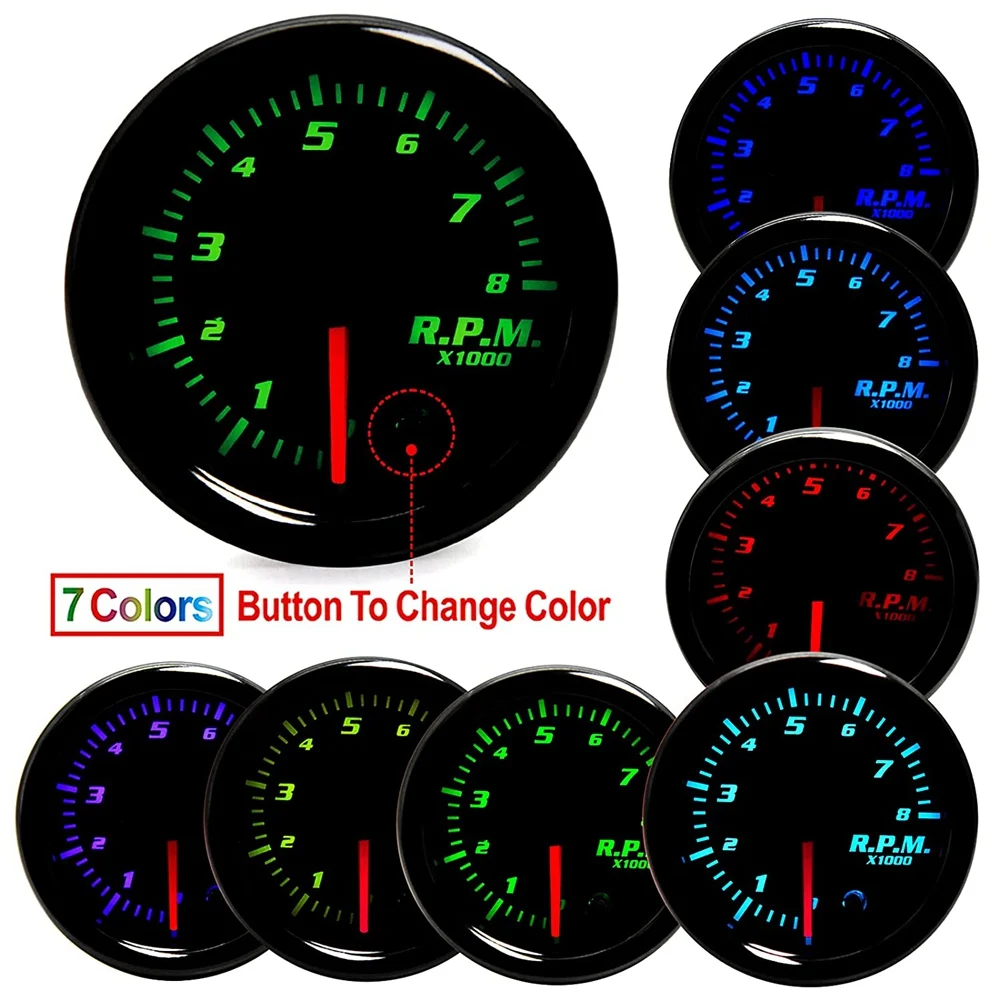  ڵ Ÿڹ  跮, 7   Ÿڹ 跮, 0-8000 RPM LED Ÿ , 12V, 2 ġ, 52mm
