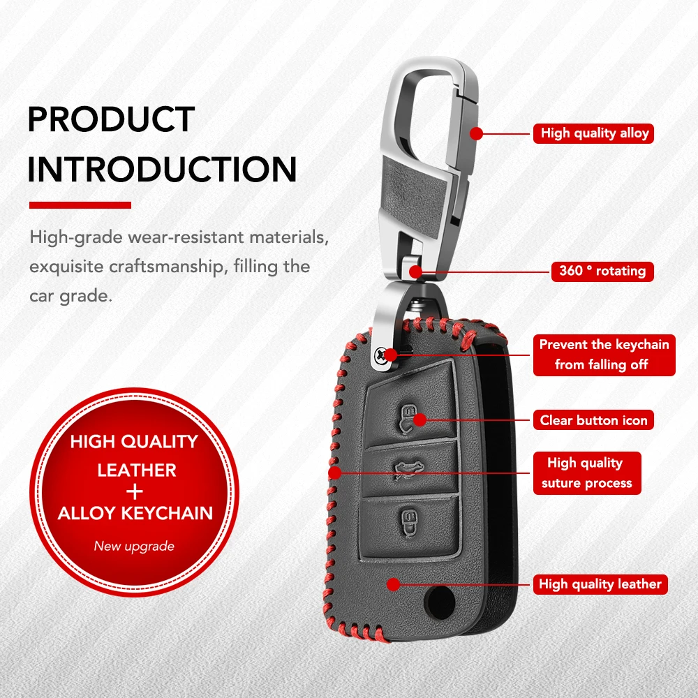 Key Case, Key Case Cover, Remote Control Case Cover Leather Key Case For Volkswagen VW Golf 7 GTI R MK7 Tiguan Skoda Octavia A7 Karoq Seat Leon Ibiza