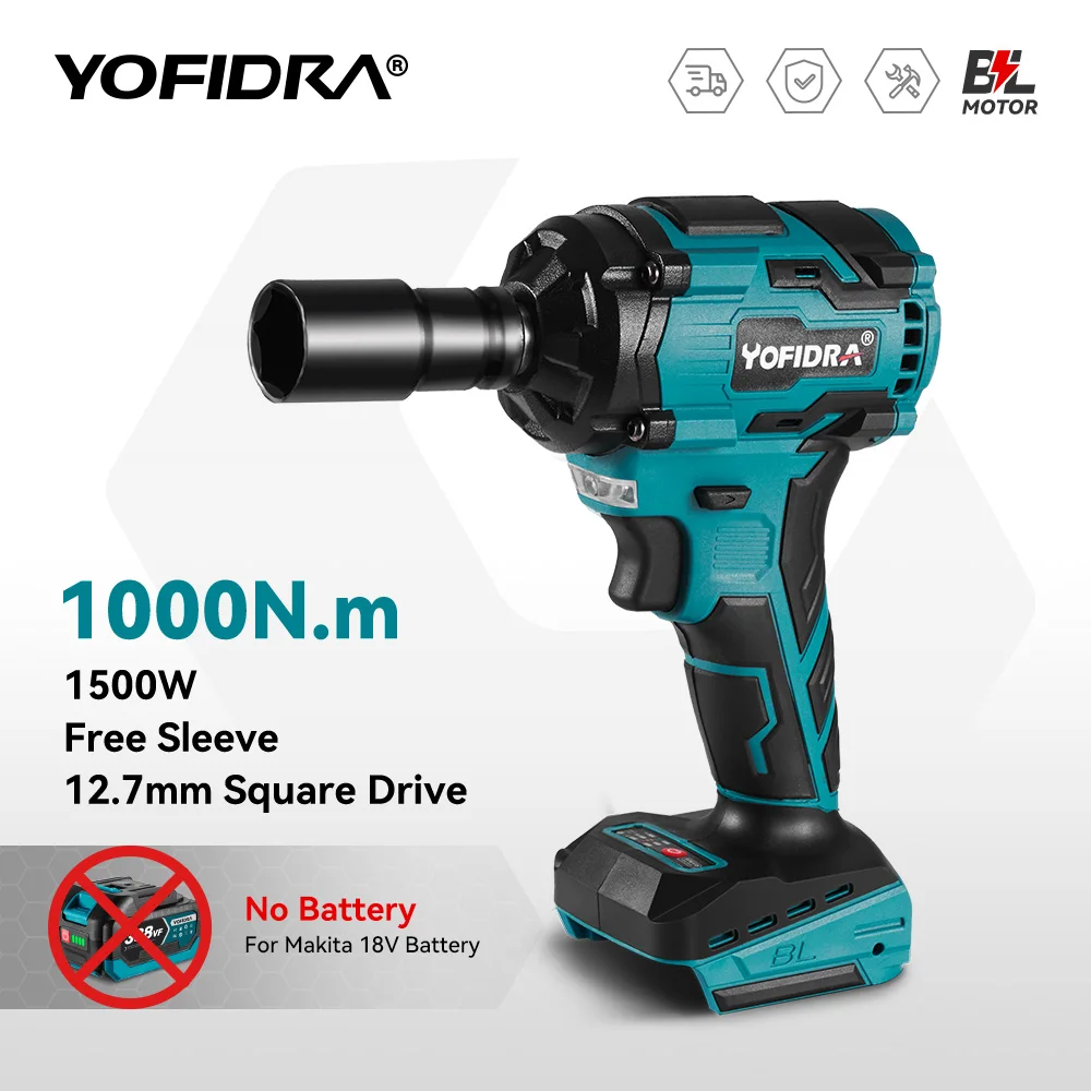 1000N.M Torque Brushless Electric Impact Wrench 1/2 inch Lithium-Ion Battery Cordless Wrench Power Tools For Makita 18V Battery