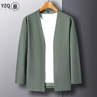 New Men's Casual Solid Color Long Sleeved Cardigan Cloak Spring and Autumn Fashionable Comfortable Top 1