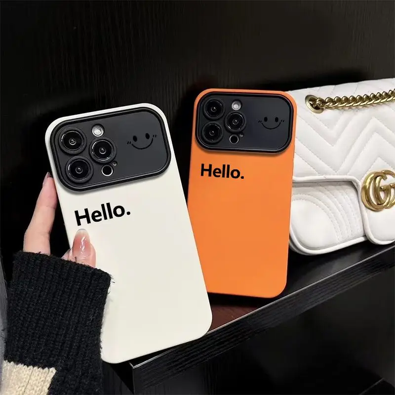 

Hello For iPhone14ProMax Case 13/12/11Large Window Full Set Xsmax Anti-skid Men Women XR SimplicityDrop Resistant Silicone Cover