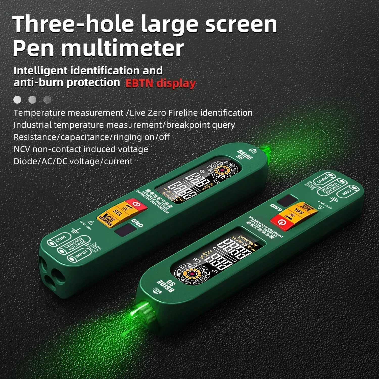 BSIDE S8 Pen Type Intelligence Digital Multimeter Leakage Pen Capacitor Temperature Voltage Detector Rechargeable EBTN Display