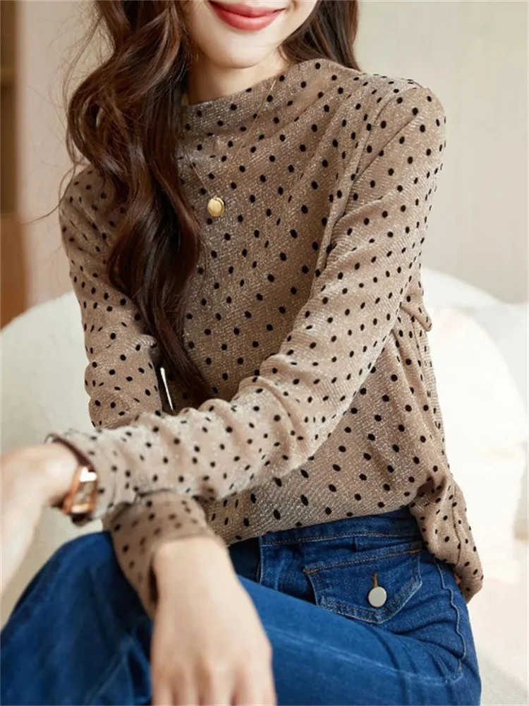 BrightSilkLadiesTshirtsElasticBottomTopsWomensTshirtsDots