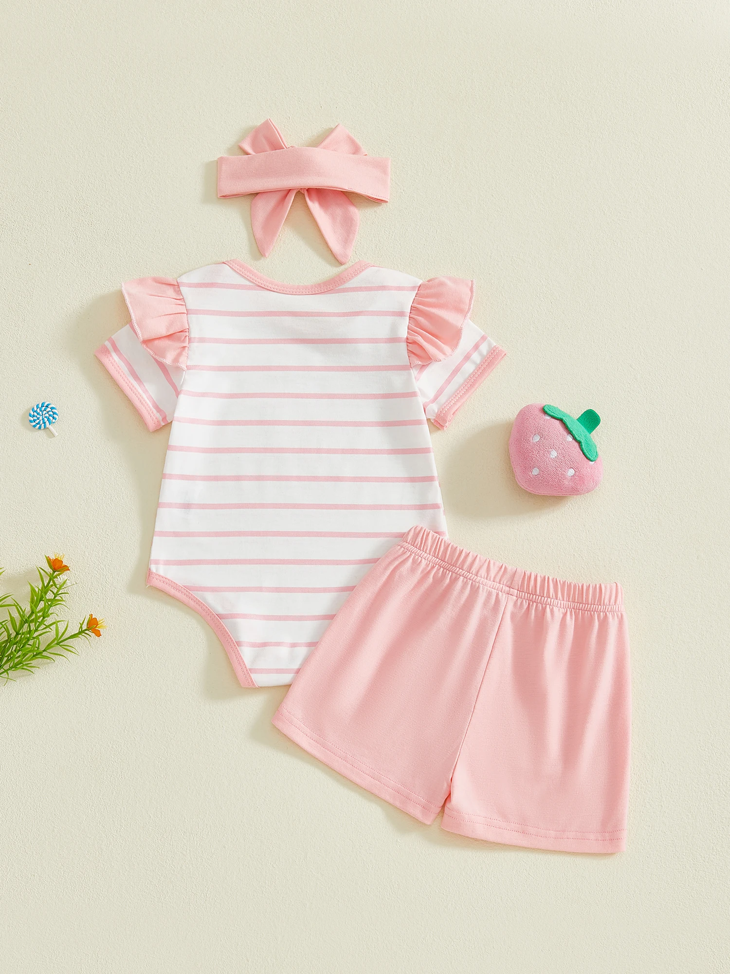 Toddler Girls 2-Piece Outfit Sleeveless Floral Print Romper with Ruffle Shorts and Matching Headband for Summer Fun