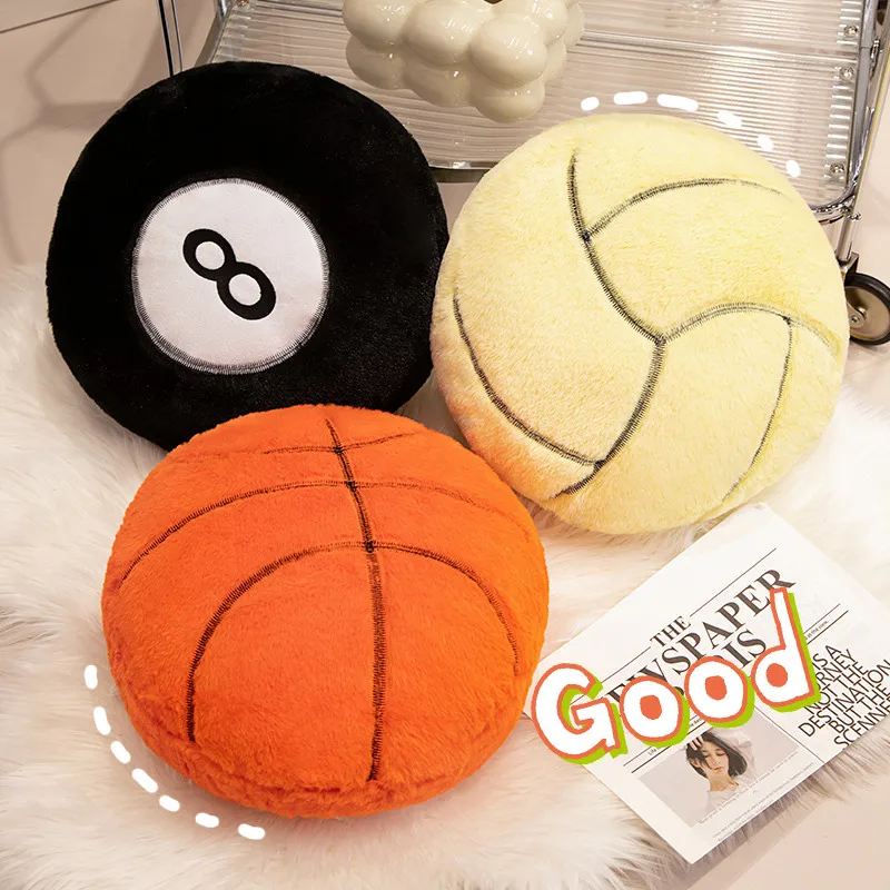 

Simulation Lifelike Basketball Football Tennis Rugby Baseball Plush Toy Cute Billiards Number 8 Pillow Home Deco Kids Funny Gift