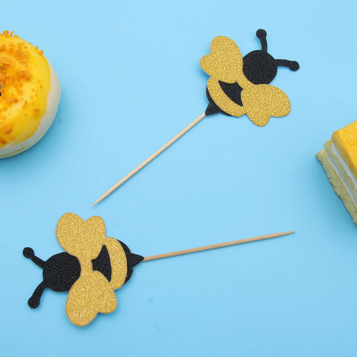

Bee Cake Topper Party Decor Flash Wooden Toppers Wedding Cupcake Child Paper Birthday decoration girl Happy