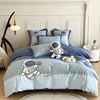 Blue Cute Cartoon Astronaut Embroidery 100% Cotton Boys Bedding Set Single Duvet Cover Set Bed Sheet Pillowcases Gifts For Child 1