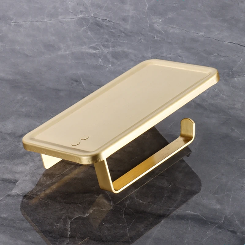 Space Aluminium Gold Toilet Paper Holder 1PC Bathroom Phone Storage Roll Paper Holder Punch/No Punch Wall Mounted Bathroom Shelf