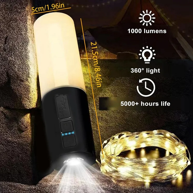 

Фонарь для кемпинга со шнурком светильник (33 фута), перезаряжаемый аккумулятор 4000 мАч, водонепроницаемая походная гирлянда IP44, прочный