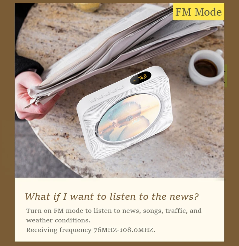 CD Player Portable KC-718 Hifi Bluetooth Dual Speakers FM Radio Headphone Mode U