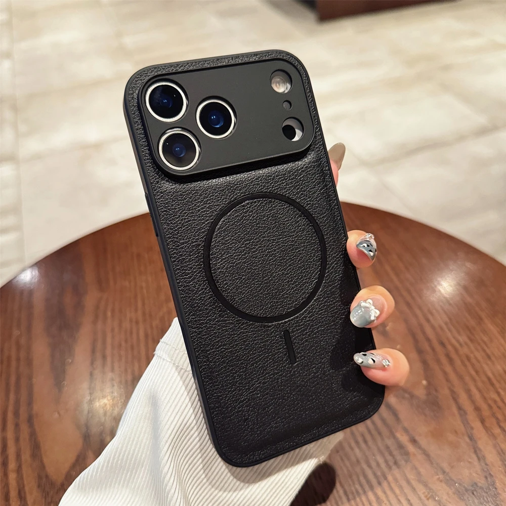 Elegant Leather Magnetic Case with All-Inclusive Lens Cover - Matte Solid Color Finish