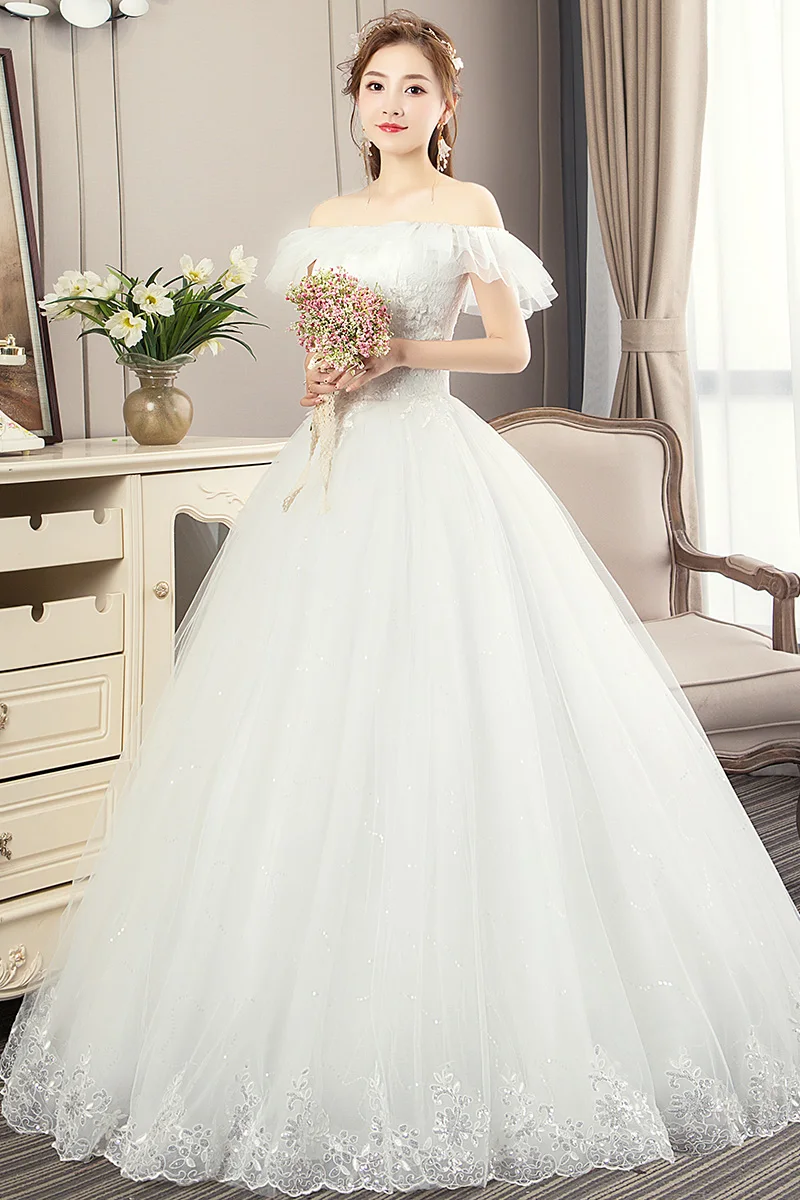 New Summer Korean Light Wedding Dress Vestidos De Novia Off White Bride  O-neck Dream Princess Simple Long Sleeve Lace Appliques - Wedding Dresses -  AliExpress