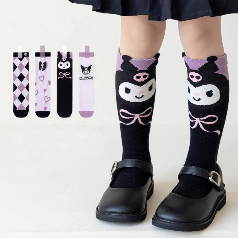 

Новинка 2023, милые осенне-зимние детские носки Sanrio Kuromi с героями мультфильмов, чулки для девочек, милые носки до середины икры