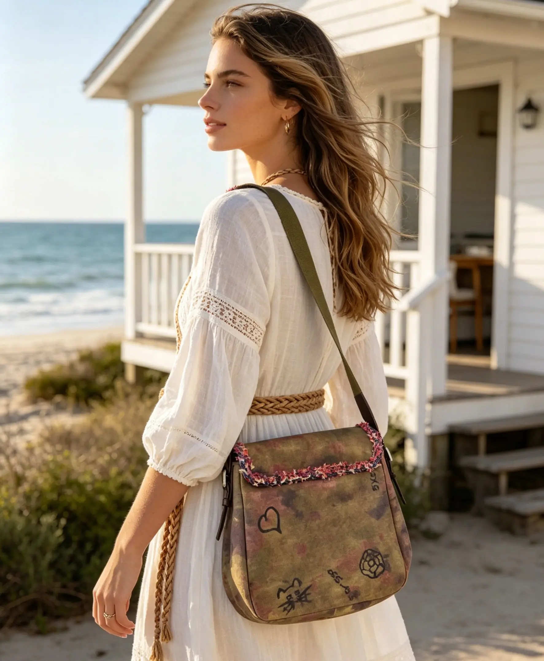 Simple Design Shoulder Bag Woman Cartoon Graffiti Leather Crossbody Bag Fashion Trend Cute High Quality Famous Brand Handbag