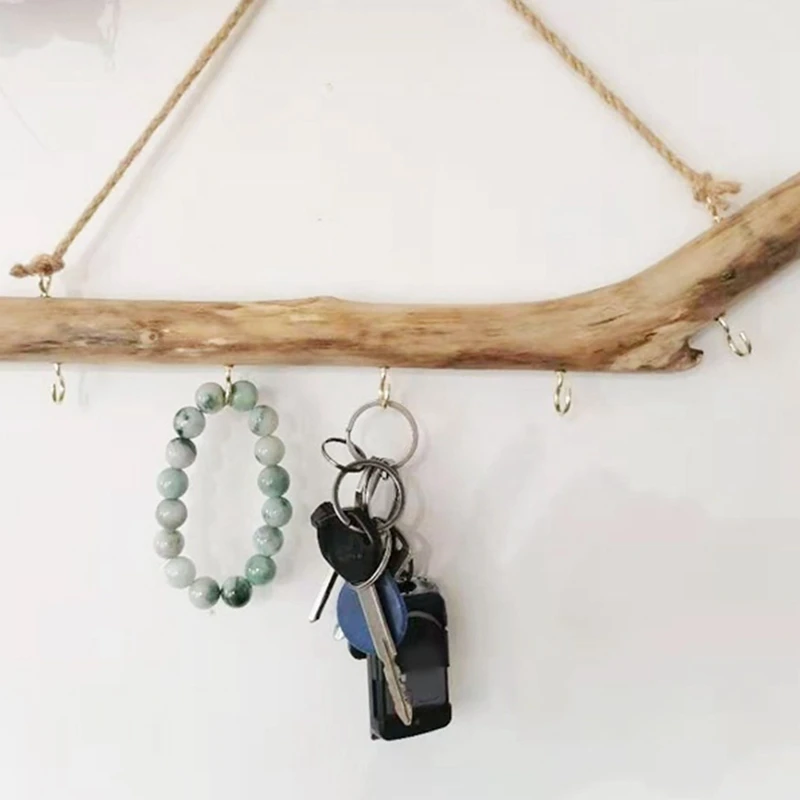 2Pcs Natural Driftwood Decorative Branches Farmhouse Home Wall Hanging Decor Hanging Jewelry Organizers With 5 Hooks Easy To Use 5