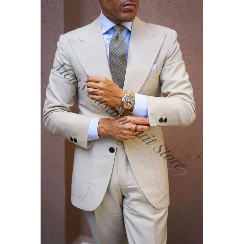 

New Design Casual Men Suits Wide Peaked Lapel Formal Business Man Wear Wedding Groom Wear Tuxedo Blazer Trousers 2-Piece Set