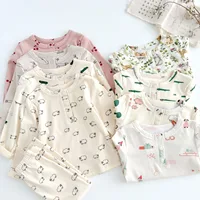 Danish Autumn Children Girls 2PCS Homewear Clothes Set Round Collar Sheep Printed Base Top+pant Pajamas Outfits Baby Girls Suits 2