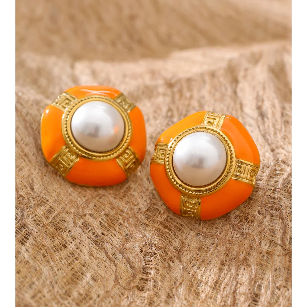 Yhpup Earrings Simulated Pearl Stainless Steel for Women