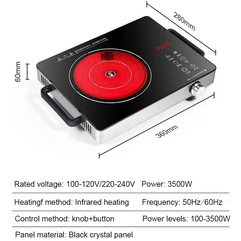 Electric Magnetic Waterproof Induction Cooker Hob Oven Hot Pot Stove Grill Timer Ceramic Heater Cooktop Infrare Heating Furnace