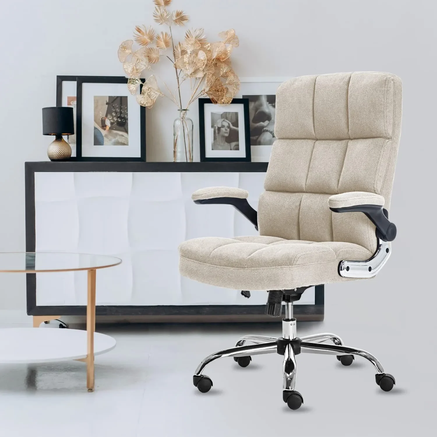 Velvet Office Chair Adjustable Tilt Angle and Flip up Arms Executive
