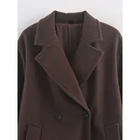 DUOPERI Autumn Winter Women's Brown Woolen Coat Warm Fashion Notch Neck Long Sleeves Female Elegance Chic Lady Outfits - Image 3
