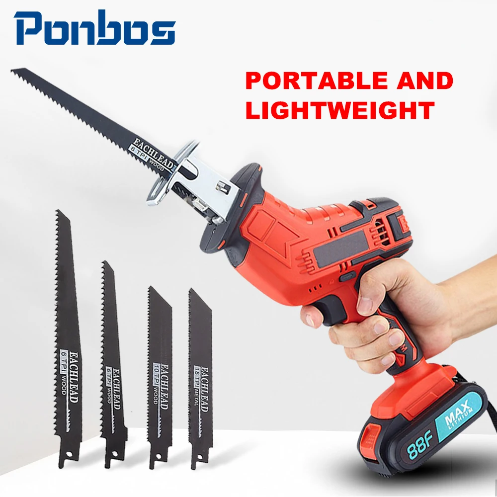 21V Portable Electric Reciprocating Saw Multi-function Cordless Lithium-Ion Saw Variable Speed Chainsaw Wood Cutting Tools Metal