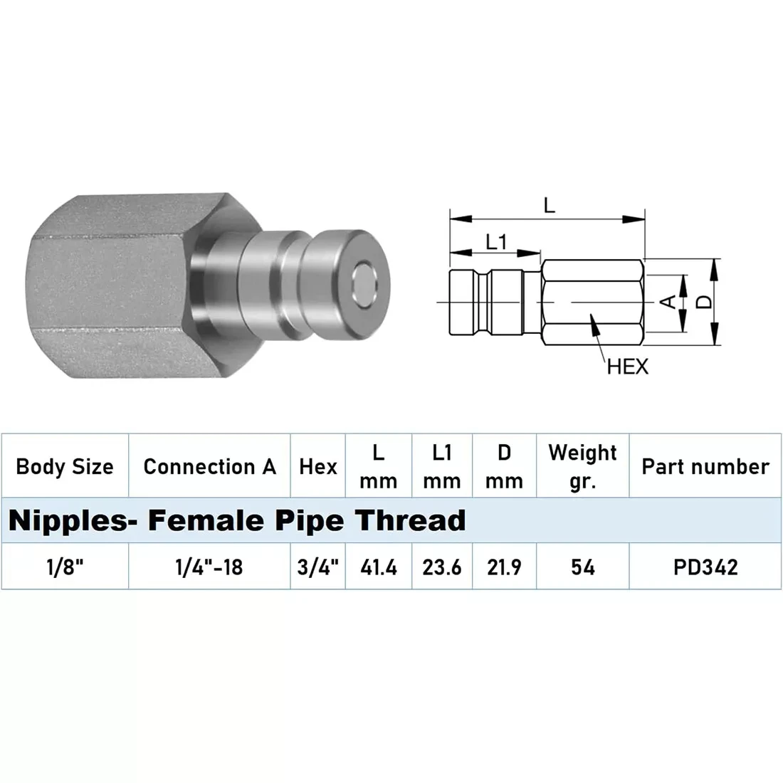 1/8" Body PD342 Series PD Steel Test Port & Diagnostic Equipment Quick Nipple 2
