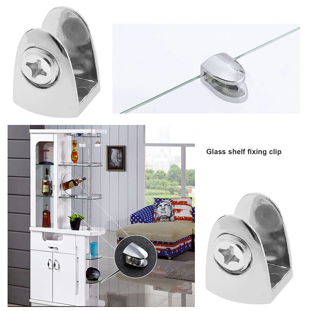 Description Picture 6 of itemGlass Clamp Glass Shelf Supports Cabinet Display Cabinet Brackets Fasteners Glass Support Bracket Screws Pantry Shelving Silver