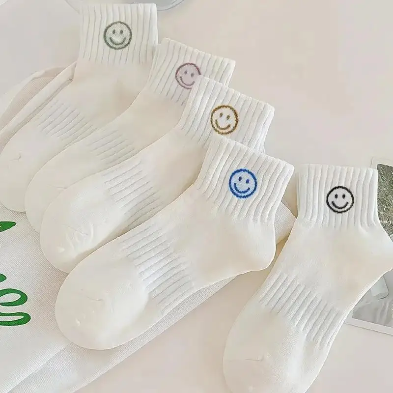 Whimsical Cartoon Face Print Short Socks - Soft and Breathable Comfort in Polyester Knit