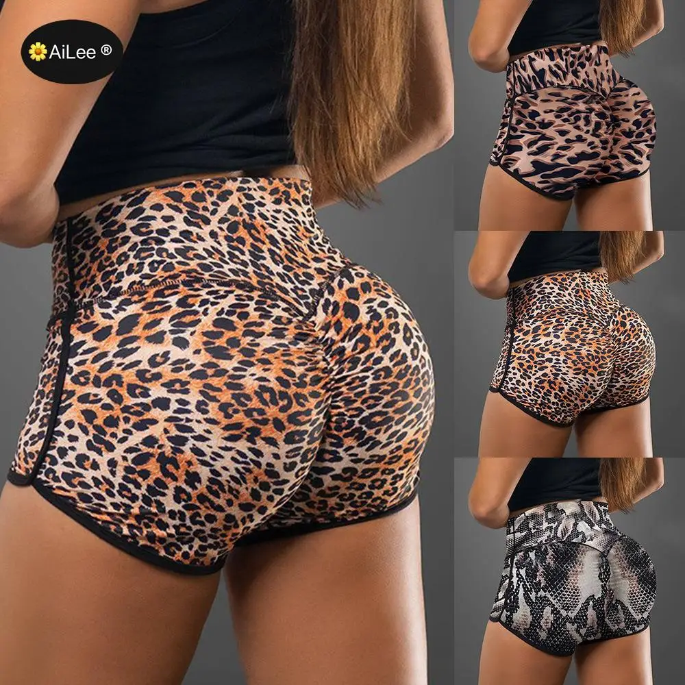 Sexy Seamless Butt Lifting Leggings Short Pants Activewear Leggins Push Up Women Sport Walking High Waist Fitness Leopard Shorts