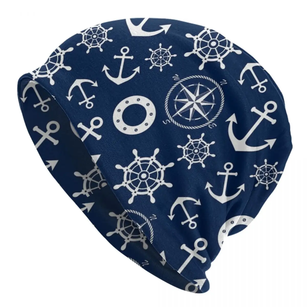 

Maritime Navy Blue Anchor Wheel Cap Navigation Goth Winter Street Skullies Beanies Hat Spring Warm Dual-use Bonnet Knitted Hat