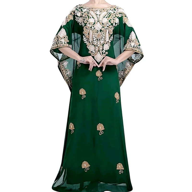 Green Georgette Stone Work Dubai Kaftan Farasha Abaya Caftan European and American Fashion Trends