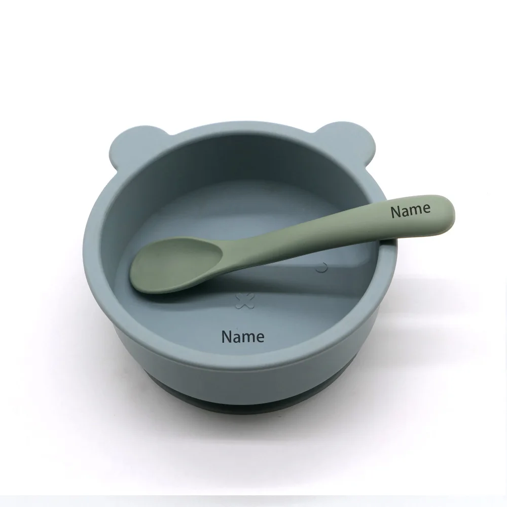 Baby Tableware: Free Name Printing on Bowls and Spoons Silicone Material Personalized Gifts for Boys and Girls