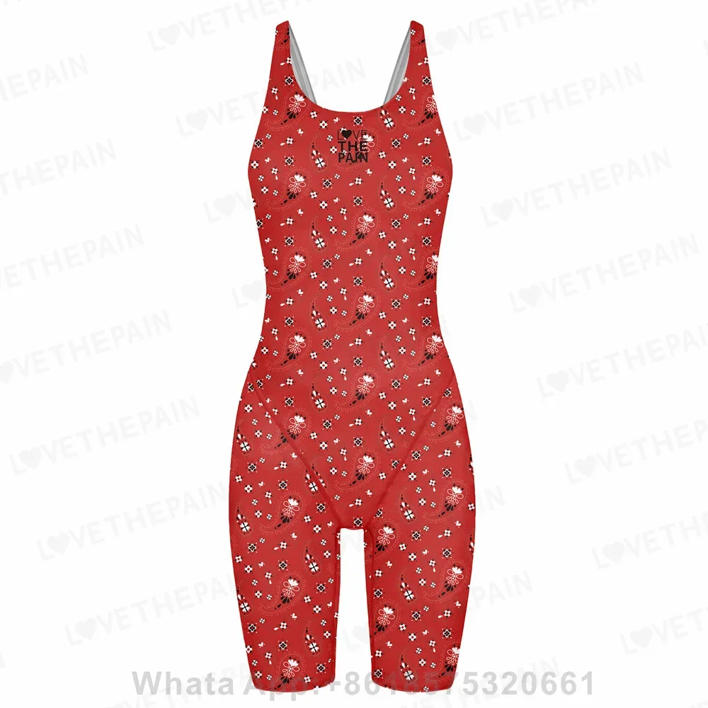 Girls Love The Pain Racer Back Knee Length Swimsuit Bodysuit Sleeveless One Piece Print Swimwear For Holiday Beach Water Sports girls swimsuit