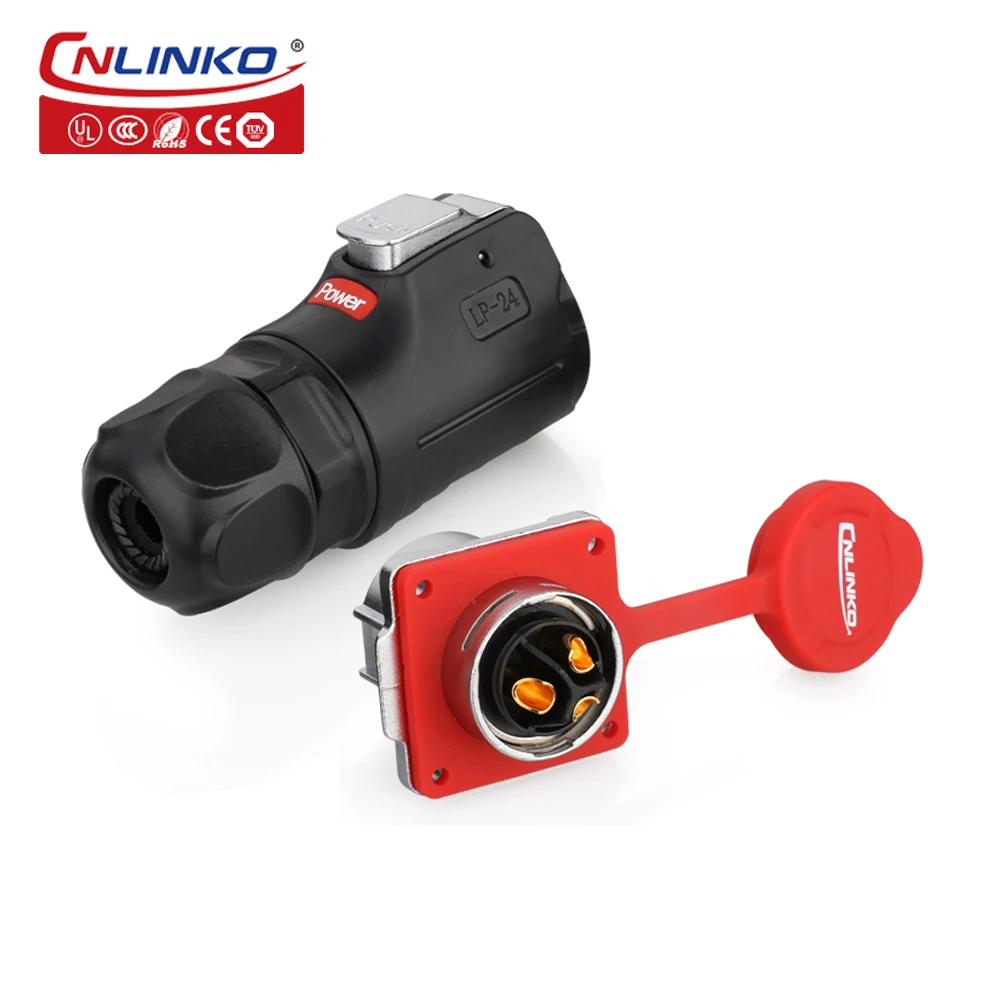 CNLINKO YM-24 2 Polige Industriële Waterdichte Connectoren, IP68 Ronde Connector, PBT Kunststof Behuizing Snelkoppeling Luchtvaartconnector, M24 Paneelmontage Flenscontactdoos