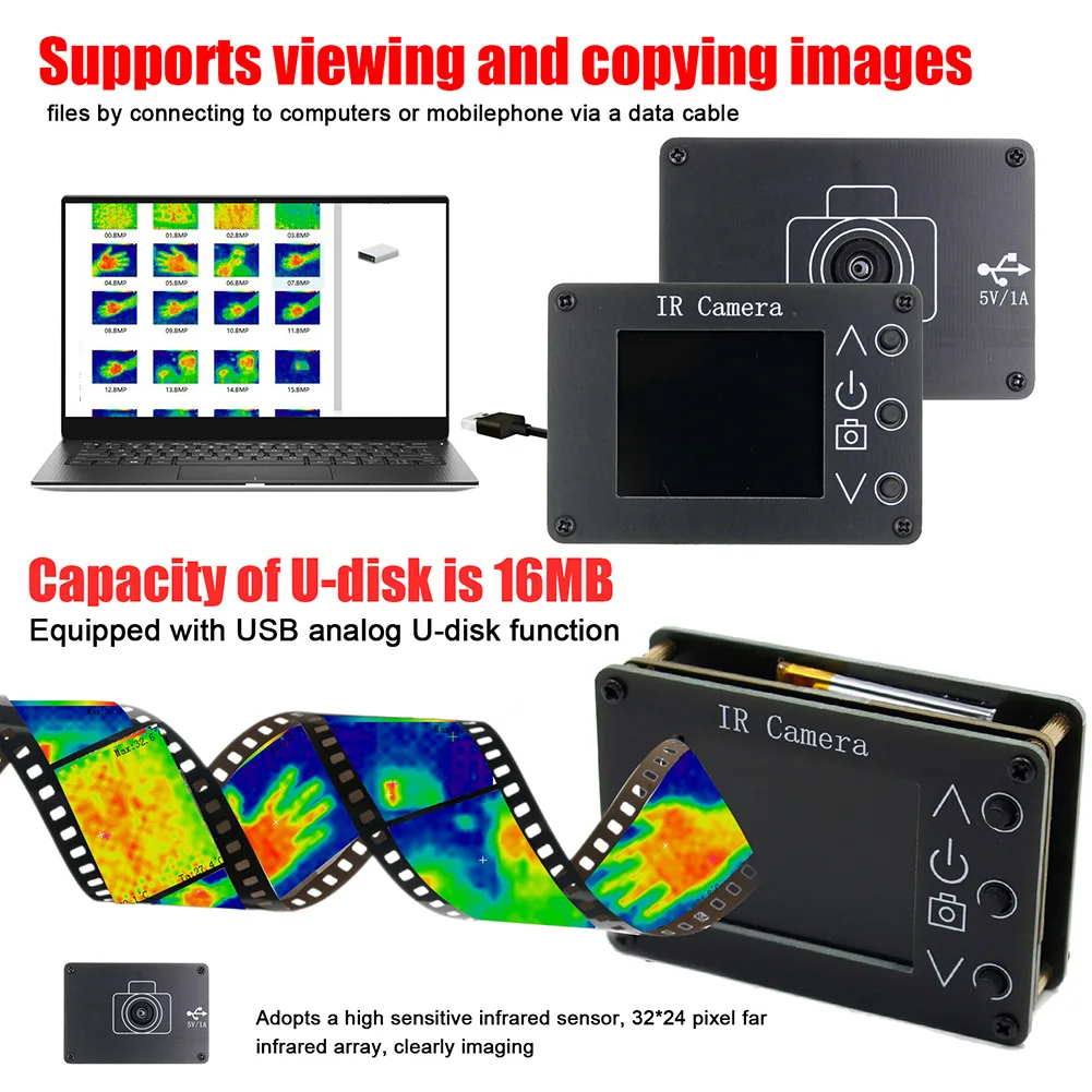 MLX90640 1.8/2.8/3.4inch Thermal Imager Infrared Sensor LCD 160*120 Resolution -40℃ to 300℃ Clear Definition Imaging Camera