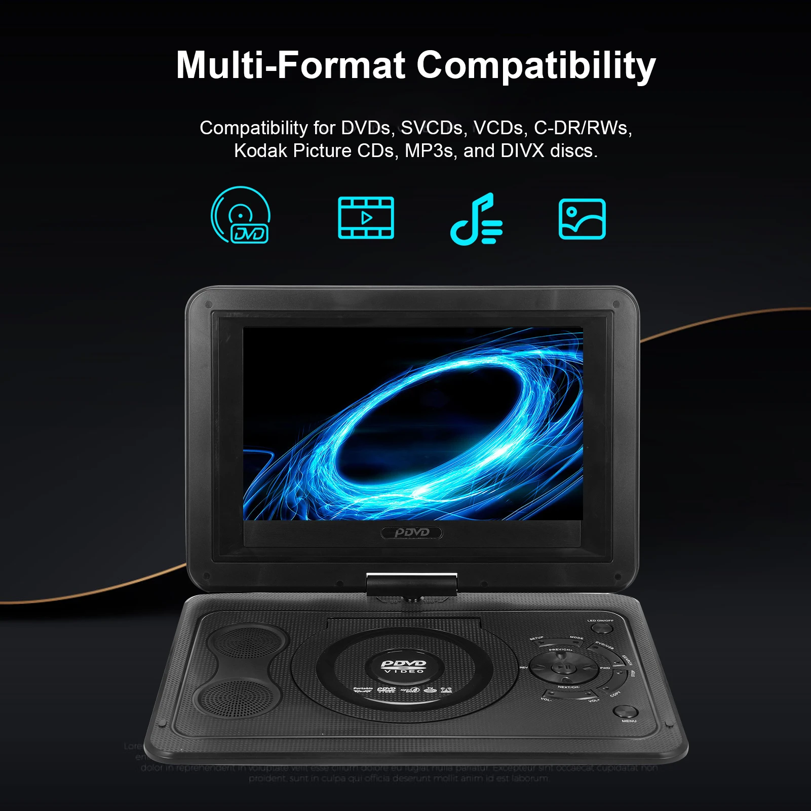 13.9'' Portable DVD Player with 270&deg; Swivel HD Screen Home Car TV DVD Player with Game Function Car Charger & AC Adapter