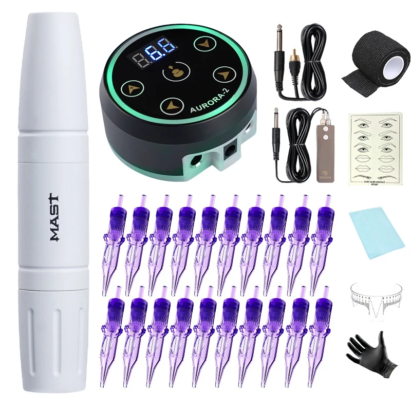 

Профессиональная тату-машинка Mast Magi Two Stoke RCA Вращающаяся ручка для макияжа с эритродисплеем источник питания профессиональный набор игл для картриджа