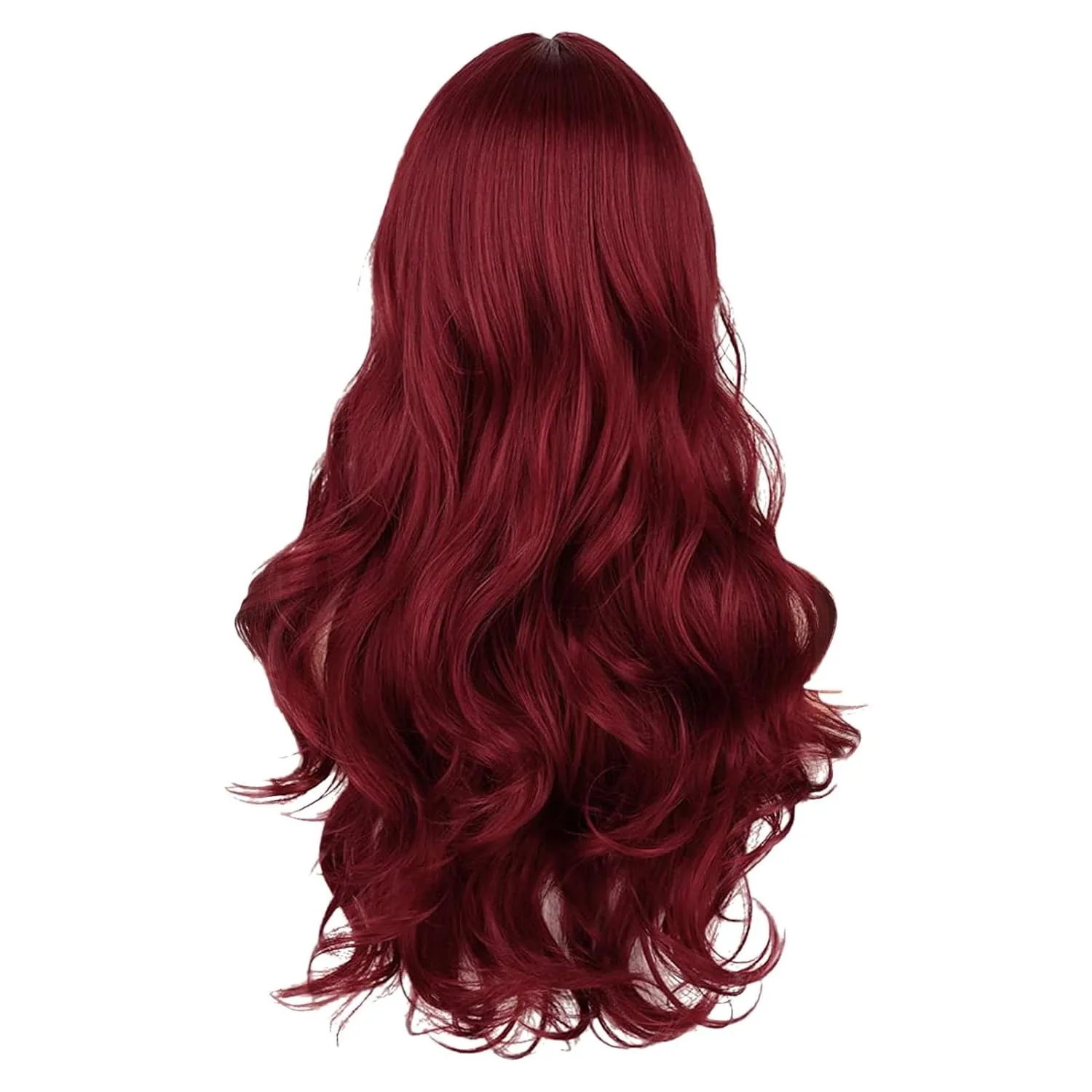 Perruque Lace Front Synthétique Sans Colle pour Femme, Rouge Vin, Vague de Corps Longue, Bouclée, Partie Moyenne, Surbrillance Moelleuse, Transparente, 24 Pouces