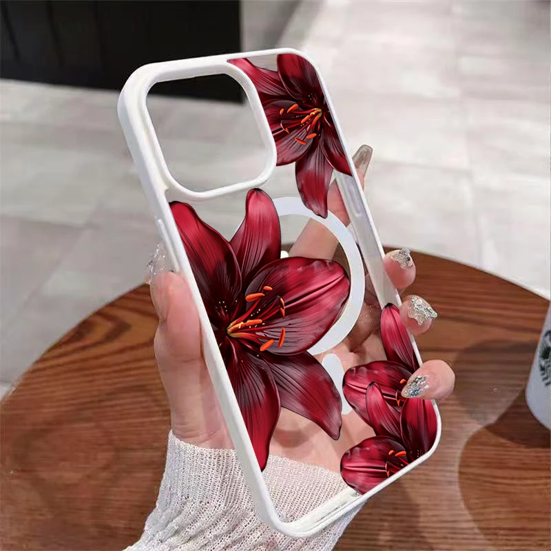 Red Lily Flower Magnetic Phone Case - Soft Cover