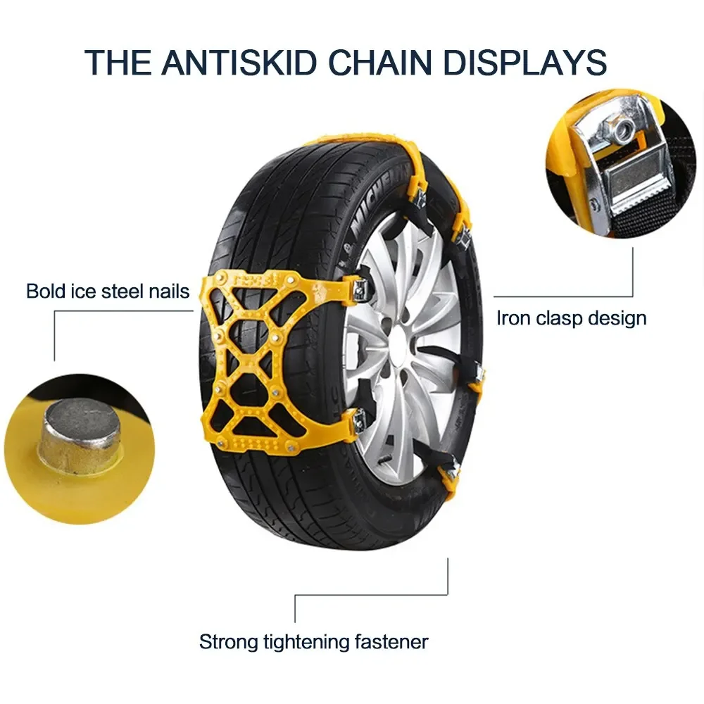 Car Snow Tire Chains Mud Tyre Wheels Thick Anti-Skid Belt 3pcs For Car/SUV/Truck Portable Easy to Mount Emergency Traction Car