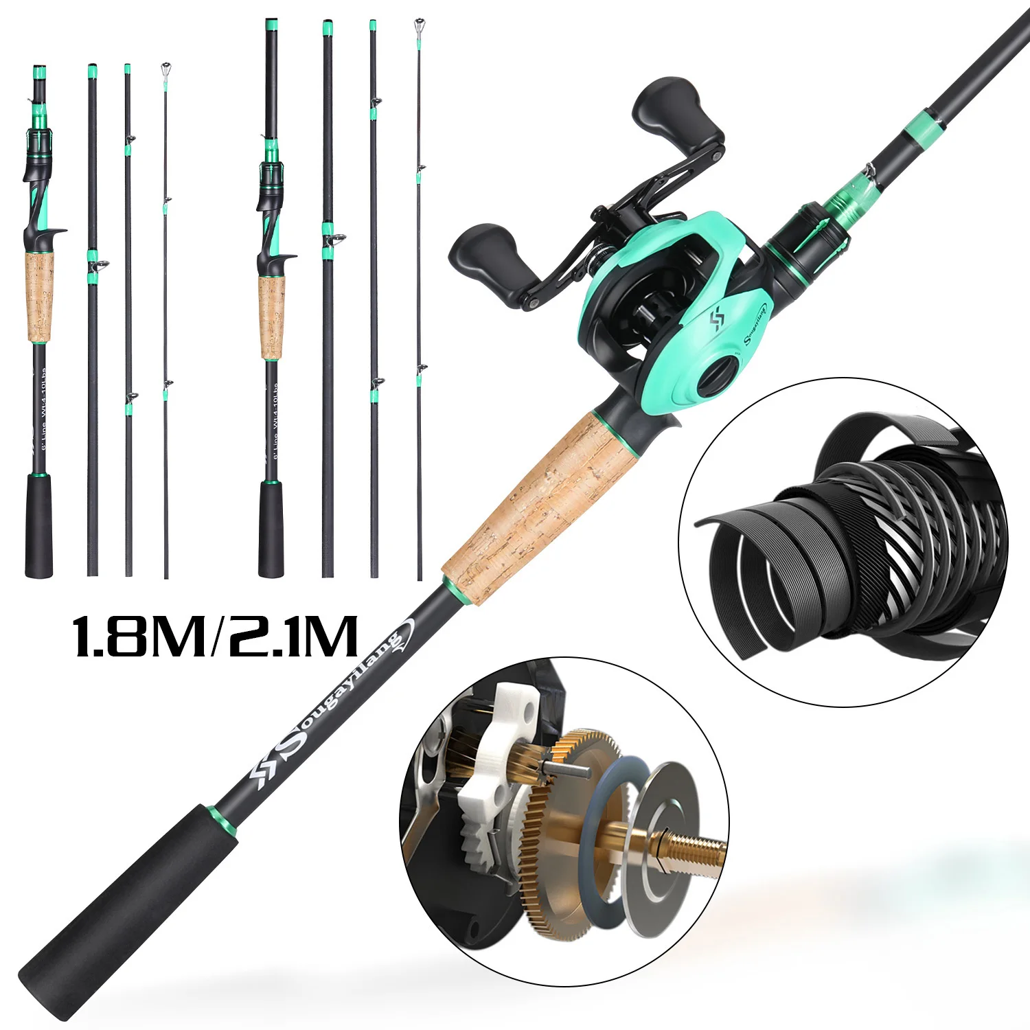 Sougayilang Fishing Rod and Reel Combo 1.8-2.1m Baitcasting