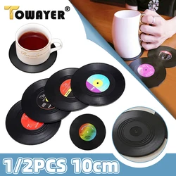 Retro Record Coaster Cup Mat Plastic Record Table Mats Coffee Placemat Heat-resistant Non Slip Hot Drink Pads Kitchen Home Decor