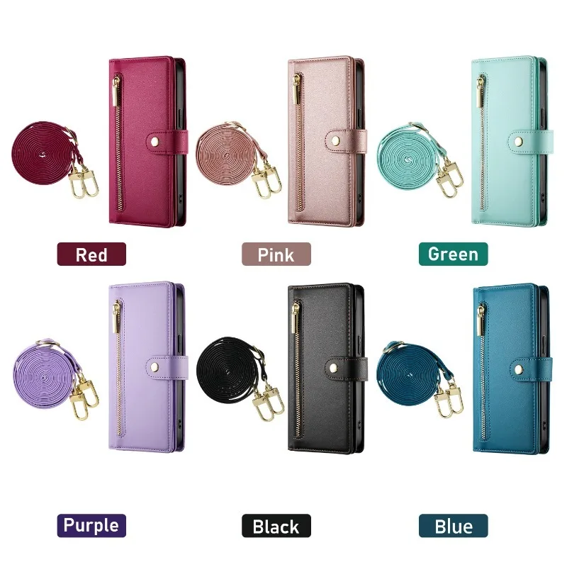 Crossbody Wrist Strap Phone Case with Zipper Wallet and Card Holder Cover