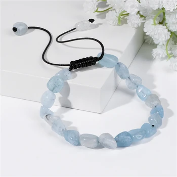 Irregular Aquamarines Bead Bracelet Natural Stone Lapis Lazuli Fluorite Tiger Eye Adjustable Braided Thread Bracelets For Women