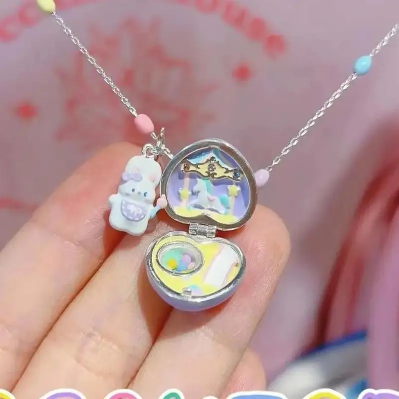 U4LF Adjustable Rabbit Heart Choker Openable Necklace Sweet Clavicle Chain Jewelry 4