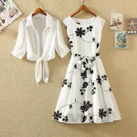 New Elegant Suit Two-piece Dress High Waist Sleeveless Slim A-line Skirt Floral Embroidery White Top Bow Belt Vintage  WOMEN - Image 2
