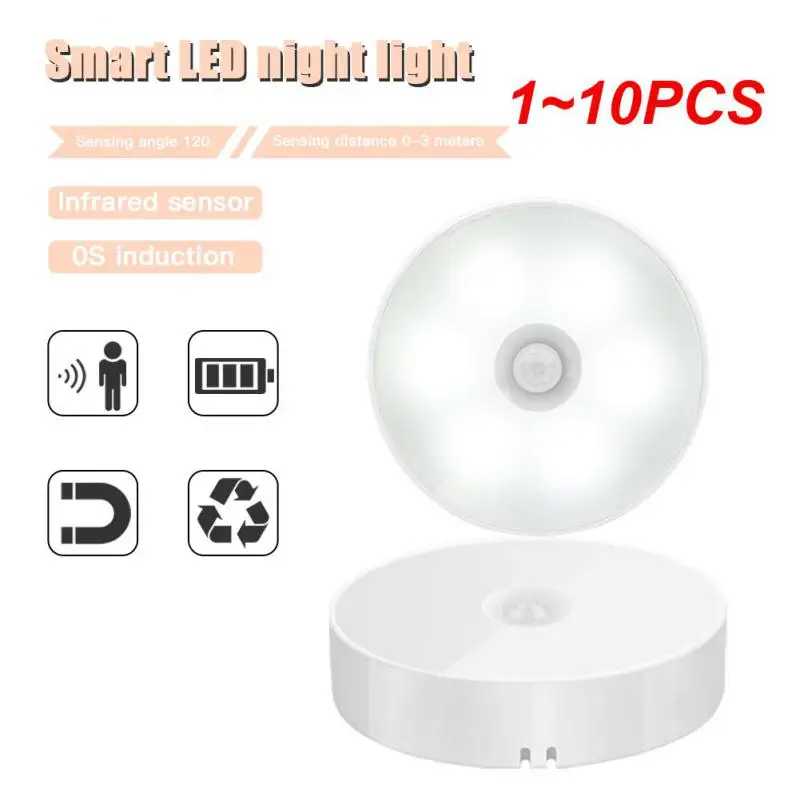 

1~10PCS Motion Sensor Night Light Intelligent Body Light Sensor USB Charging Night Lamp Bedroom Use For Kitchen Bathroom Closet