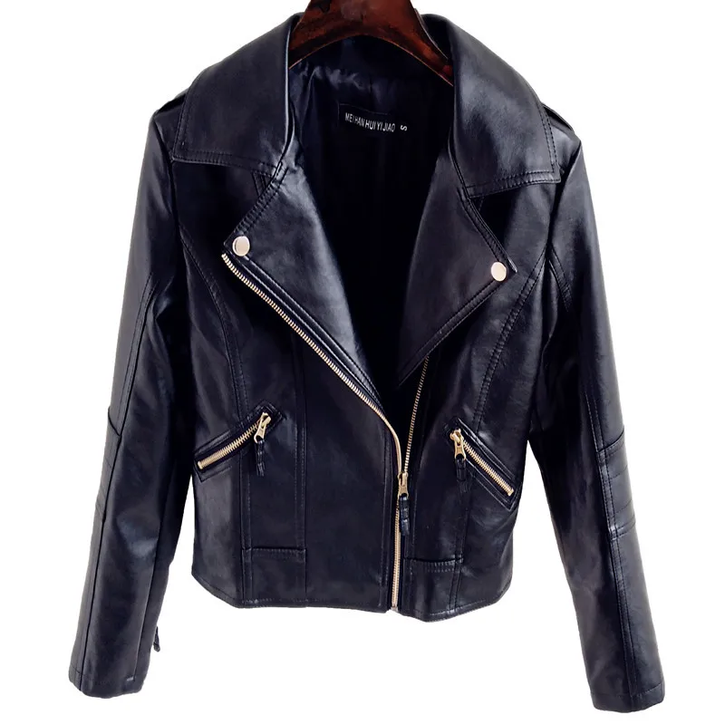 Motor Biker Jacket Women 2023 Faux Leather Black Coat Spring Autumn Zipper PU Short Top Wholesale Slim Fit Outwear